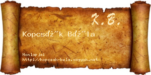 Kopcsák Béla névjegykártya